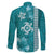 Teal Hibiscus Turle Family Matching Off The Shoulder Long Sleeve Dress and Hawaiian Shirt Hawaiian Style Tribal Tapa Pattern