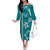 Teal Hibiscus Turle Family Matching Off The Shoulder Long Sleeve Dress and Hawaiian Shirt Hawaiian Style Tribal Tapa Pattern