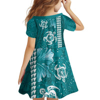 Teal Hibiscus Turle Family Matching Puletasi and Hawaiian Shirt Hawaiian Style Tribal Tapa Pattern LT9 - Polynesian Pride