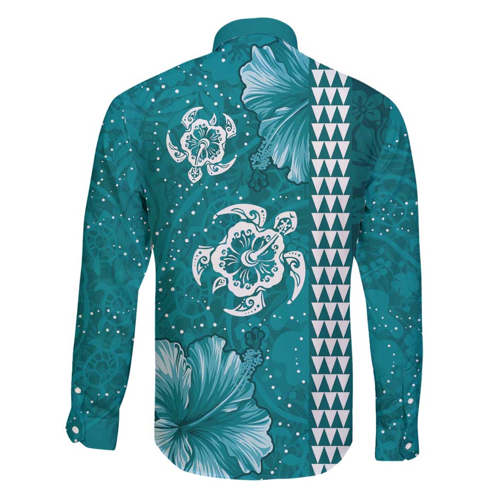 Teal Hibiscus Turle Family Matching Tank Maxi Dress and Hawaiian Shirt Hawaiian Style Tribal Tapa Pattern