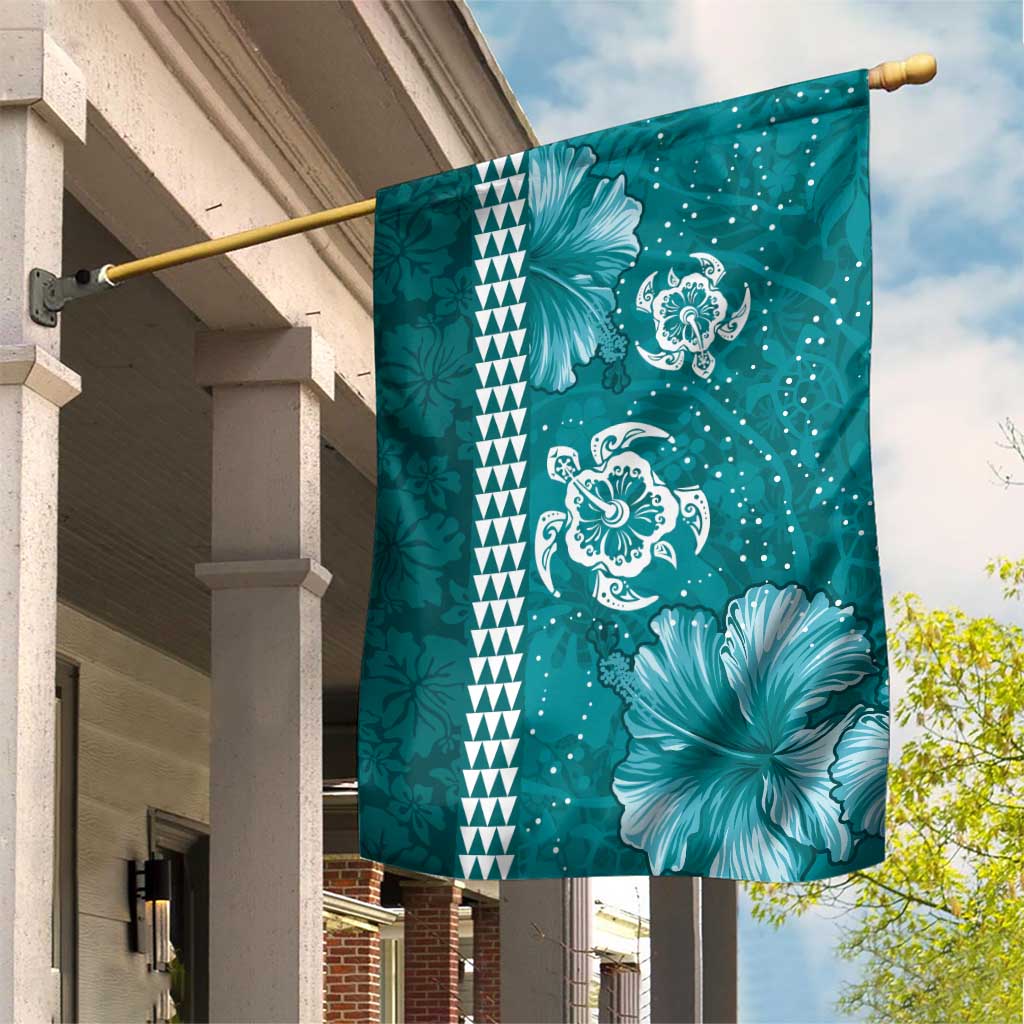 Teal Hibiscus Turle Garden Flag Hawaiian Style Tribal Tapa Pattern