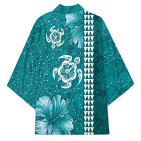 Teal Hibiscus Turle Kimono Hawaiian Style Tribal Tapa Pattern - Polynesian Pride