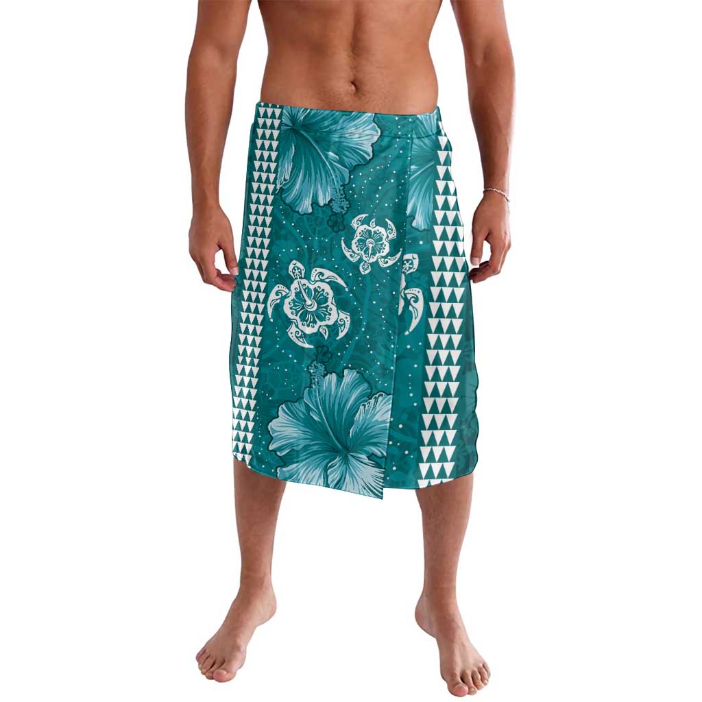 Teal Hibiscus Turle Lavalava Hawaiian Style Tribal Tapa Pattern