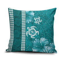 Teal Hibiscus Turle Pillow Cover Hawaiian Style Tribal Tapa Pattern - Polynesian Pride