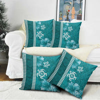 Teal Hibiscus Turle Pillow Cover Hawaiian Style Tribal Tapa Pattern - Polynesian Pride
