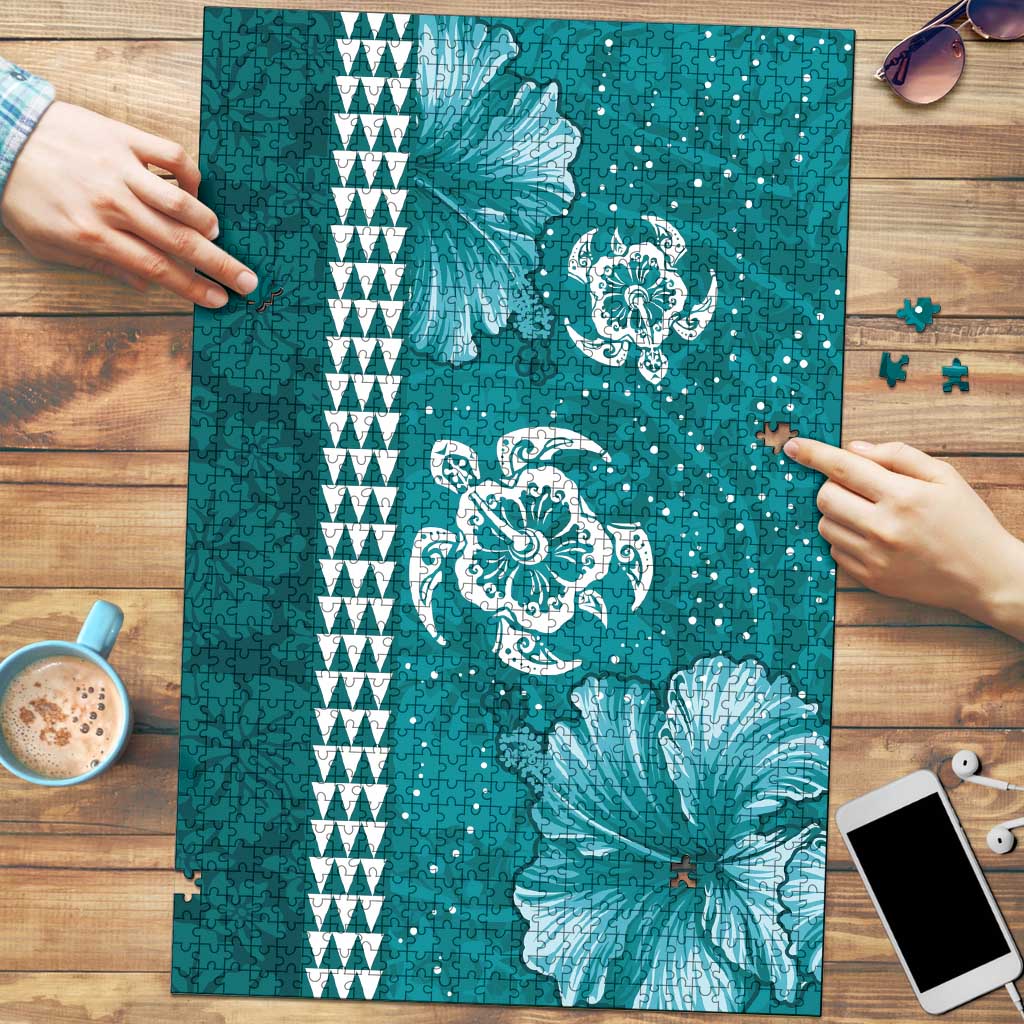 Teal Hibiscus Turle Puzzle Hawaiian Style Tribal Tapa Pattern LT9 Teal - Polynesian Pride