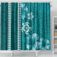 Teal Hibiscus Turle Shower Curtain Hawaiian Style Tribal Tapa Pattern