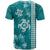 Teal Hibiscus Turle T Shirt Hawaiian Style Tribal Tapa Pattern