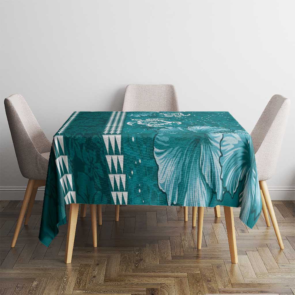 Teal Hibiscus Turle Tablecloth Hawaiian Style Tribal Tapa Pattern LT9 - Polynesian Pride