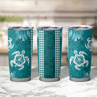 Teal Hibiscus Turle Tumbler Cup Hawaiian Style Tribal Tapa Pattern