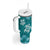 Teal Hibiscus Turle Tumbler With Handle Hawaiian Style Tribal Tapa Pattern