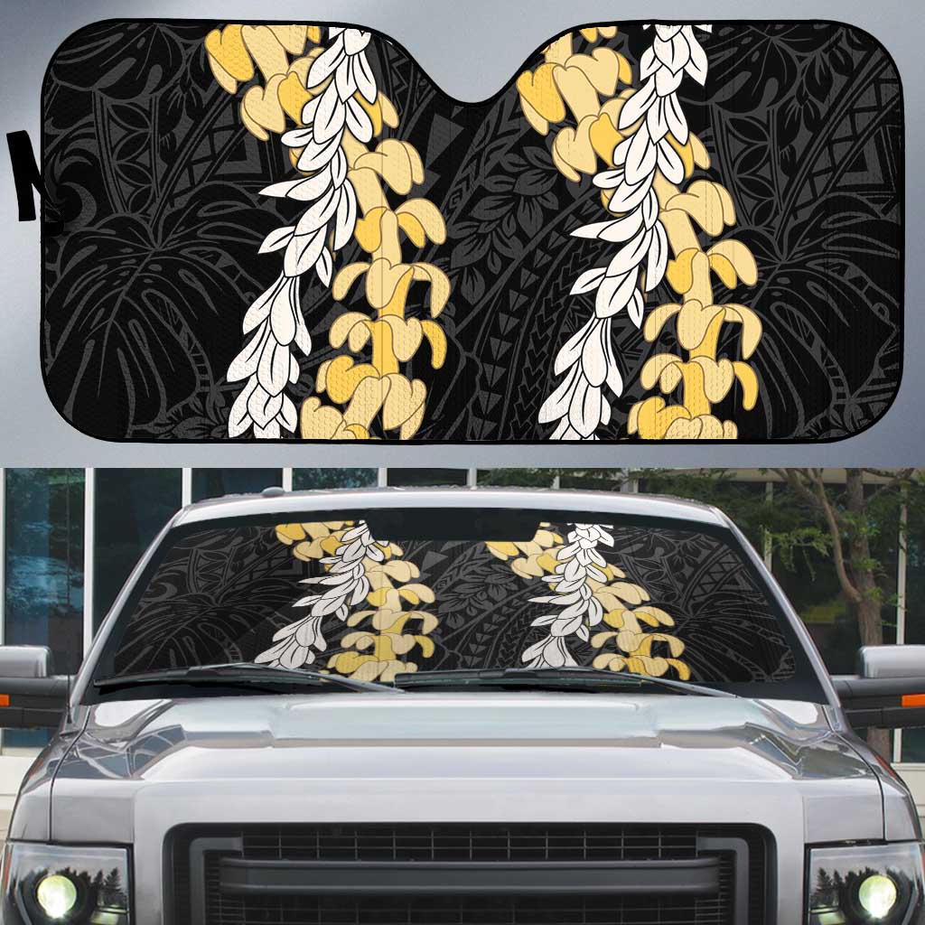 Puakenikeni and Maile Lei Auto Sun Shade Black Double Strand Lei - Polynesian Pride