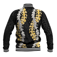 Puakenikeni and Maile Lei Baseball Jacket Black Double Strand Lei
