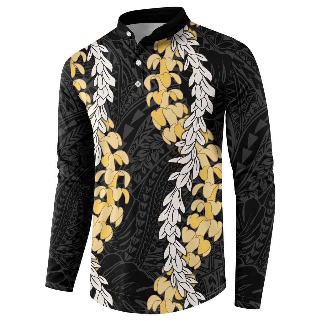 Puakenikeni and Maile Lei Button Sweatshirt Black Double Strand Lei