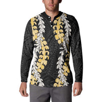 Puakenikeni and Maile Lei Button Sweatshirt Black Double Strand Lei