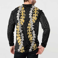 Puakenikeni and Maile Lei Button Sweatshirt Black Double Strand Lei