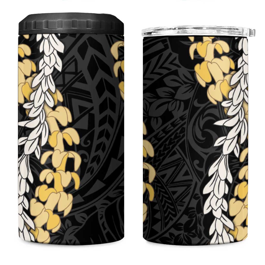 Puakenikeni and Maile Lei 4 in 1 Can Cooler Tumbler Black Double Strand Lei LT9 One Size: 16 oz Black - Polynesian Pride