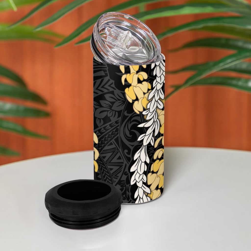 Puakenikeni and Maile Lei 4 in 1 Can Cooler Tumbler Black Double Strand Lei LT9 - Polynesian Pride