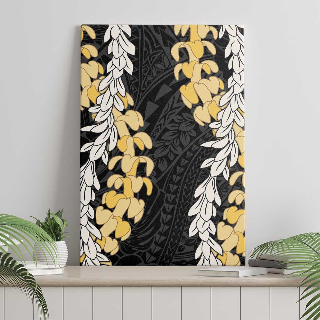 Puakenikeni and Maile Lei Canvas Wall Art Black Double Strand Lei