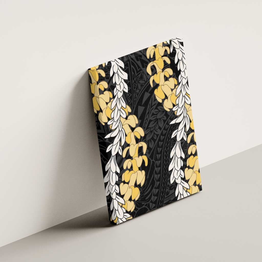 Puakenikeni and Maile Lei Canvas Wall Art Black Double Strand Lei