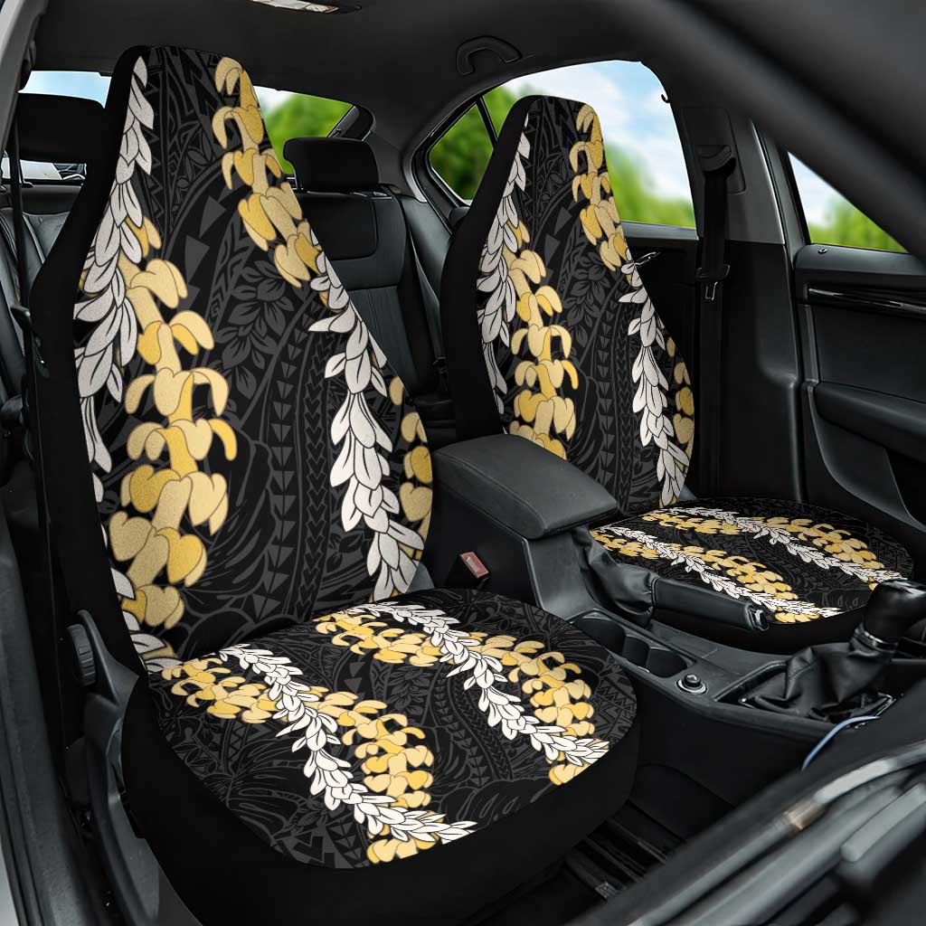 Puakenikeni and Maile Lei Car Seat Cover Black Double Strand Lei