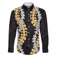 Puakenikeni and Maile Lei Family Matching Puletasi and Hawaiian Shirt Black Double Strand Lei