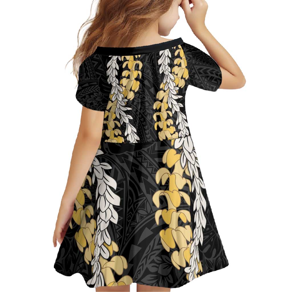 Puakenikeni and Maile Lei Family Matching Summer Maxi Dress and Hawaiian Shirt Black Double Strand Lei