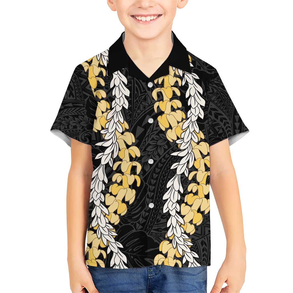 Puakenikeni and Maile Lei Hawaiian Shirt Black Double Strand Lei