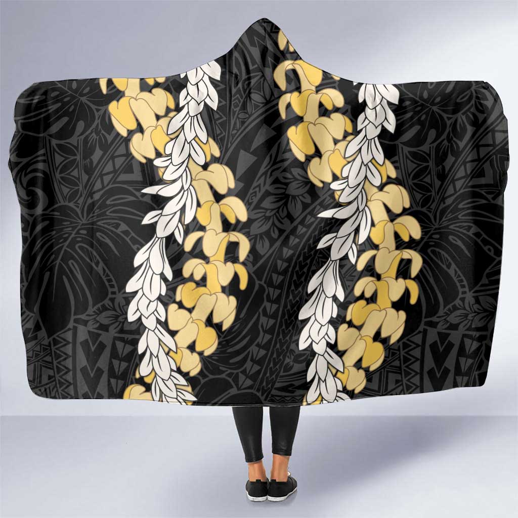 Puakenikeni and Maile Lei Hooded Blanket Black Double Strand Lei