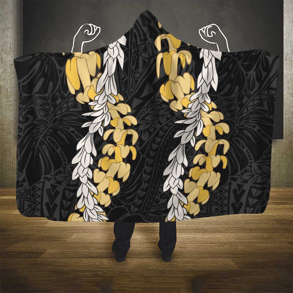 Puakenikeni and Maile Lei Hooded Blanket Black Double Strand Lei