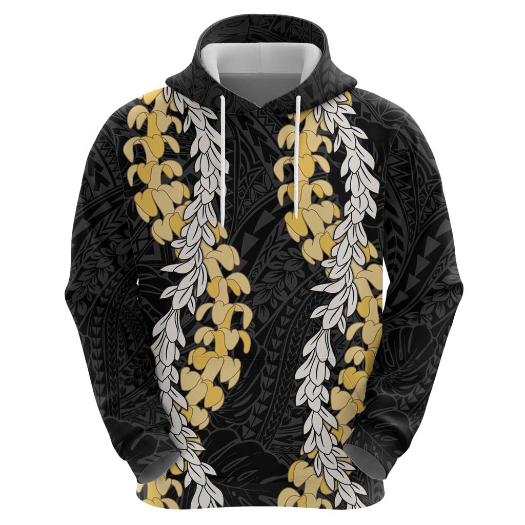 Puakenikeni and Maile Lei Hoodie Black Double Strand Lei