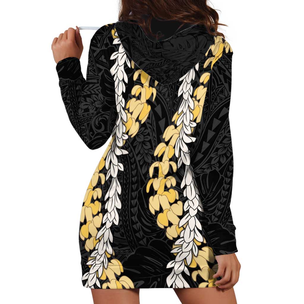 Puakenikeni and Maile Lei Hoodie Dress Black Double Strand Lei
