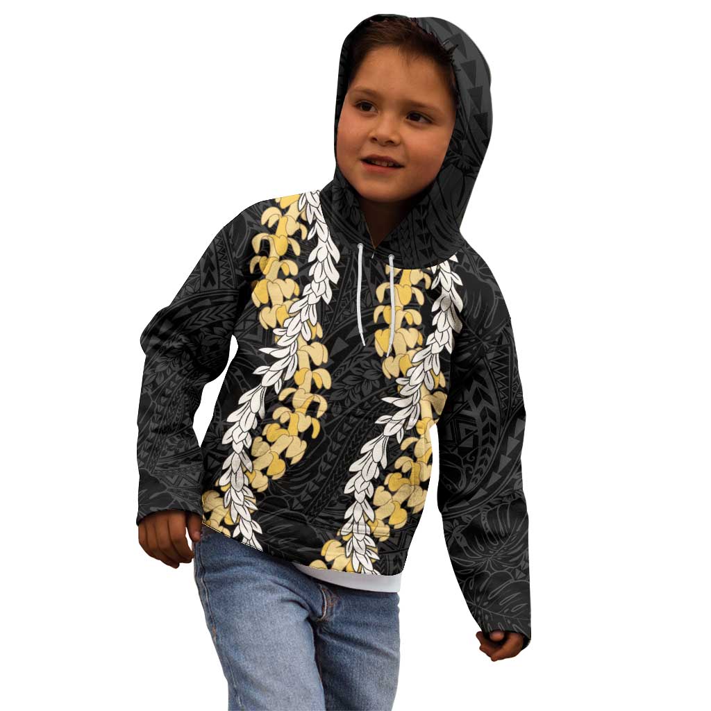 Puakenikeni and Maile Lei Kid Hoodie Black Double Strand Lei