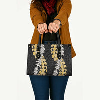 Puakenikeni and Maile Lei Leather Bag Black Double Strand Lei - Polynesian Pride