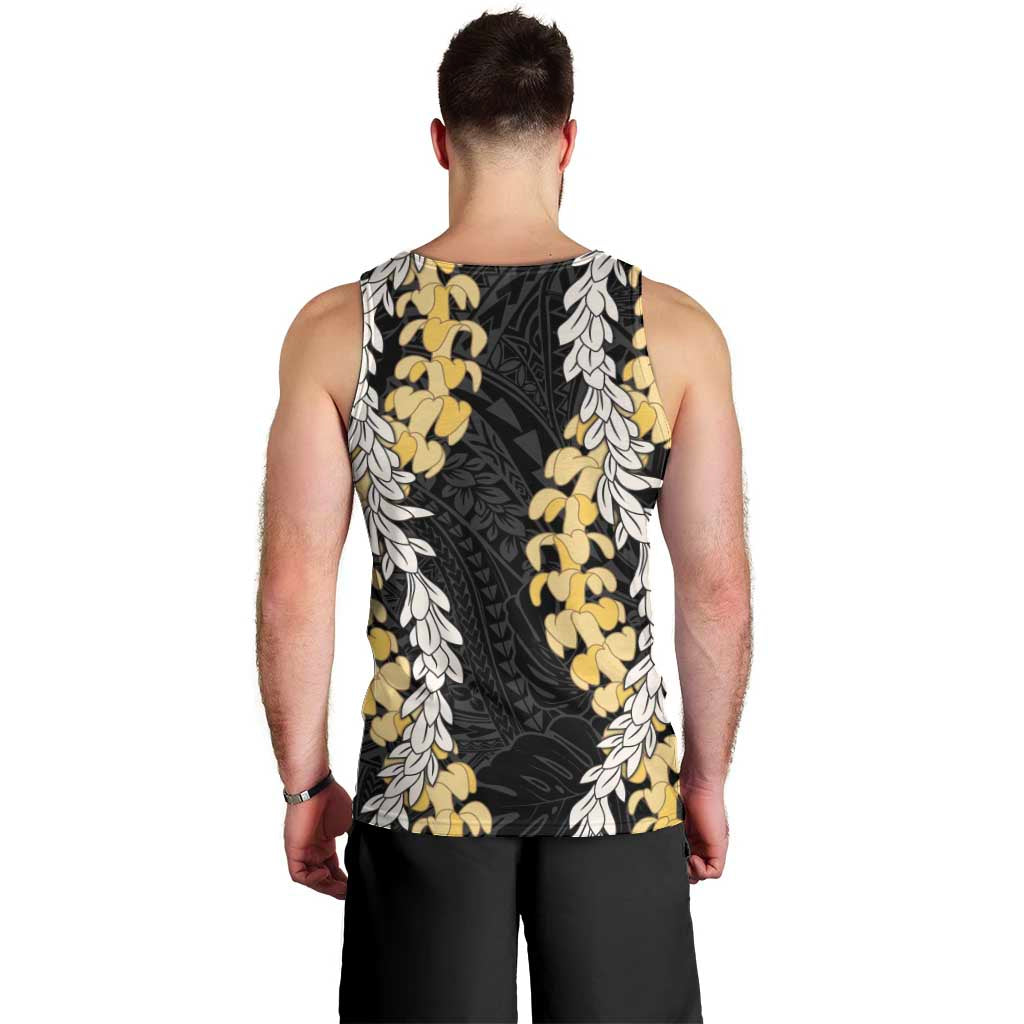 Puakenikeni and Maile Lei Men Tank Top Black Double Strand Lei