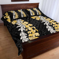 Puakenikeni and Maile Lei Quilt Bed Set Black Double Strand Lei