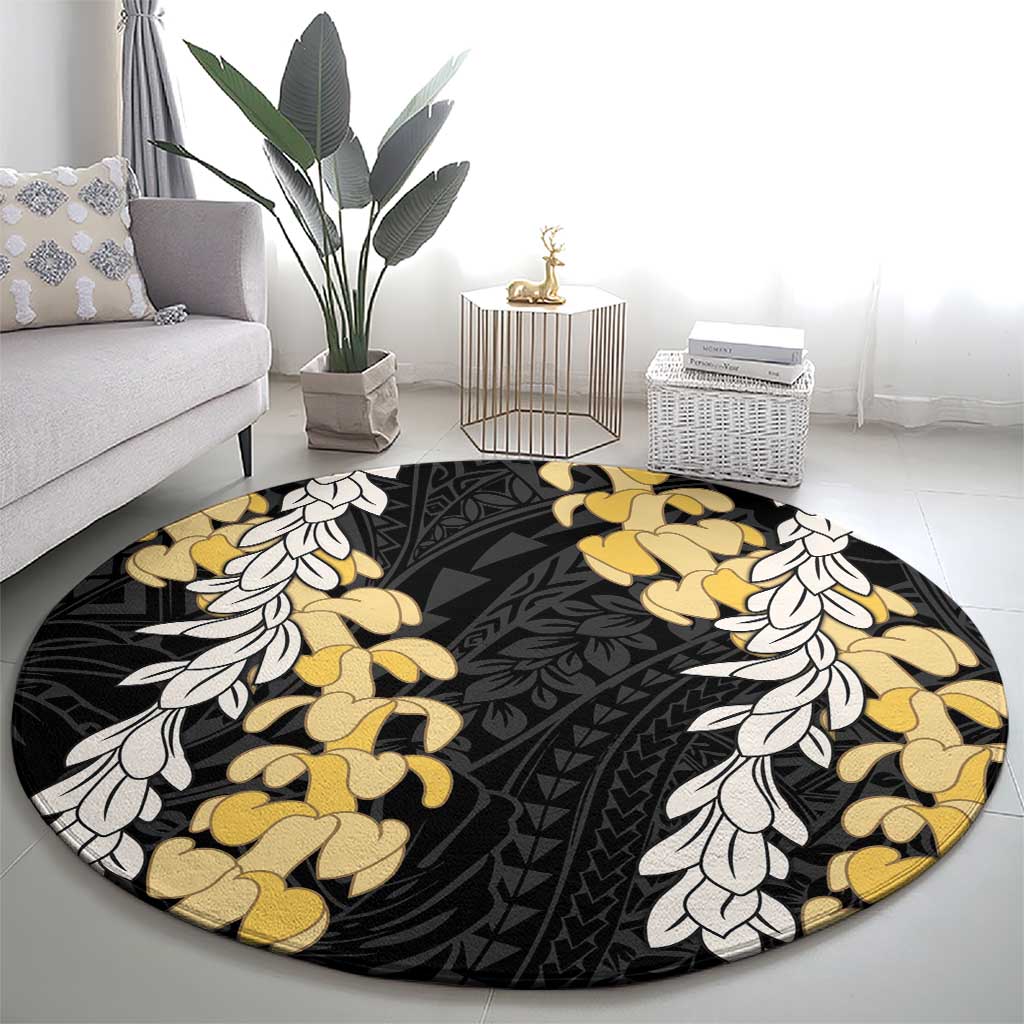 Puakenikeni and Maile Lei Round Carpet Black Double Strand Lei