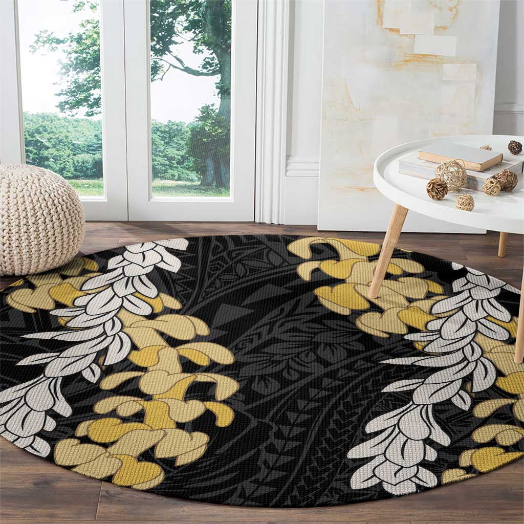 Puakenikeni and Maile Lei Round Carpet Black Double Strand Lei