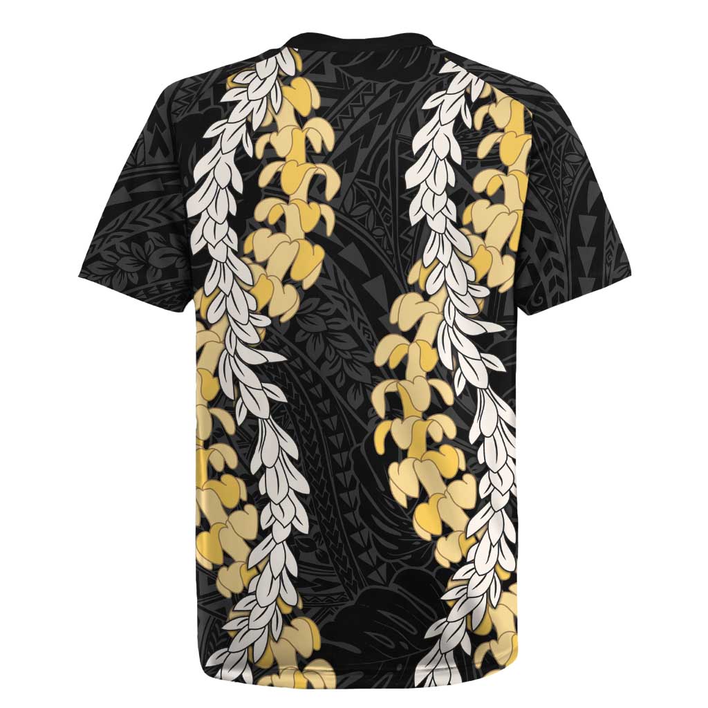 Puakenikeni and Maile Lei Rugby Jersey Black Double Strand Lei