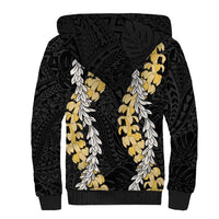 Puakenikeni and Maile Lei Sherpa Hoodie Black Double Strand Lei