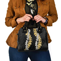 Puakenikeni and Maile Lei Shoulder Handbag Black Double Strand Lei