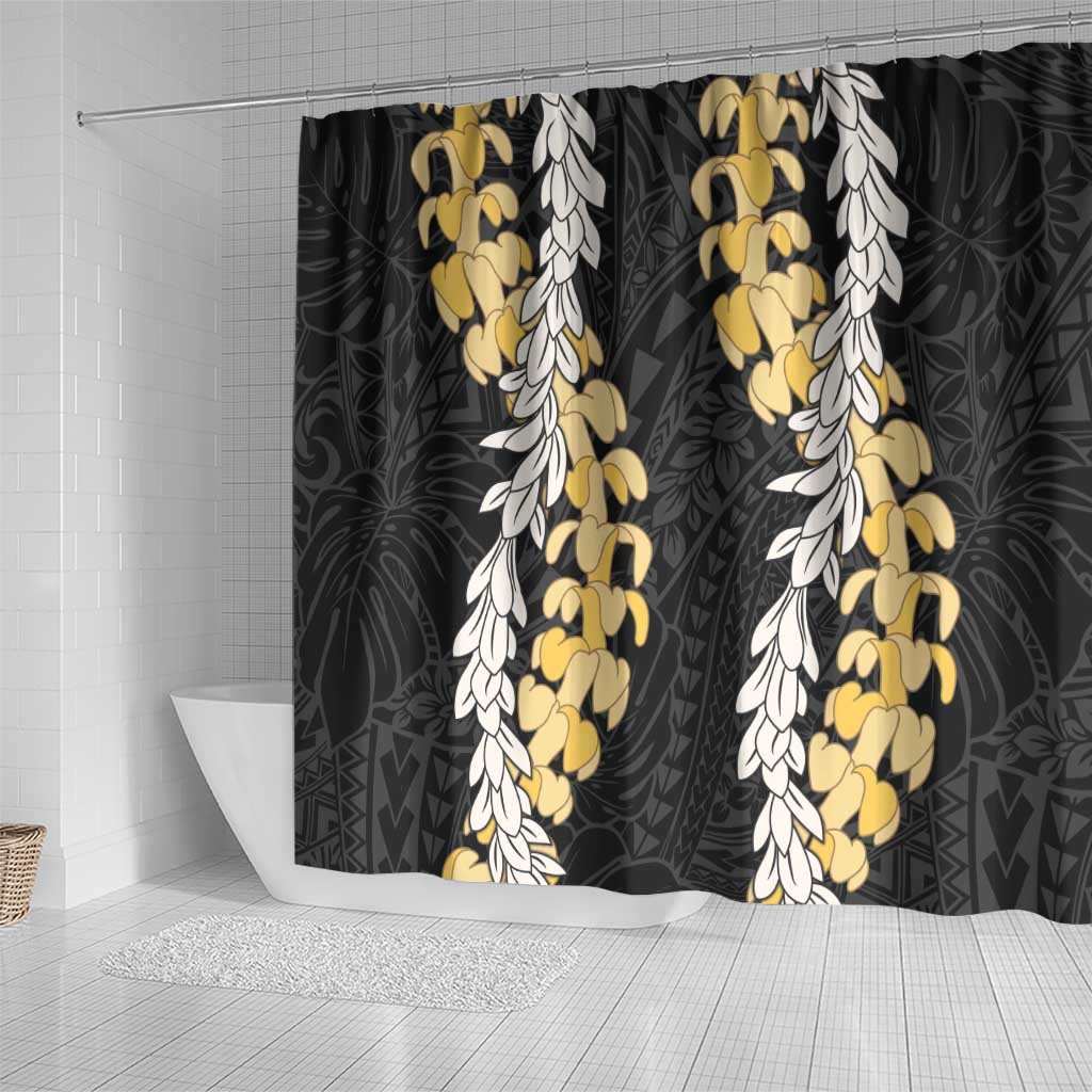 Puakenikeni and Maile Lei Shower Curtain Black Double Strand Lei