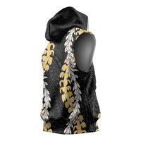 Puakenikeni and Maile Lei Sleeveless Hoodie Black Double Strand Lei - Polynesian Pride