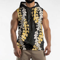 Puakenikeni and Maile Lei Sleeveless Hoodie Black Double Strand Lei - Polynesian Pride