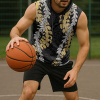 Puakenikeni and Maile Lei Sleeveless Hoodie Black Double Strand Lei - Polynesian Pride