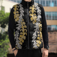 Puakenikeni and Maile Lei Sleeveless Puffer Jacket Black Double Strand Lei - Polynesian Pride