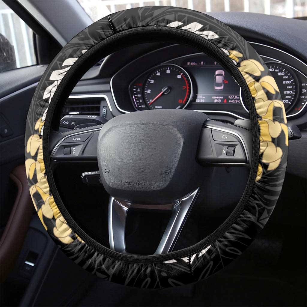 Puakenikeni and Maile Lei Steering Wheel Cover Black Double Strand Lei