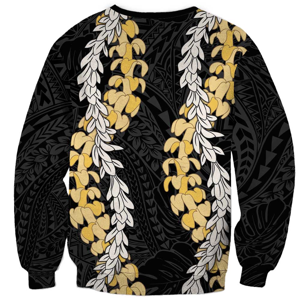 Puakenikeni and Maile Lei Sweatshirt Black Double Strand Lei