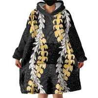 Puakenikeni and Maile Lei Wearable Blanket Hoodie Black Double Strand Lei