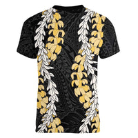 Puakenikeni and Maile Lei Women V-Neck T-Shirt Black Double Strand Lei LT9 - Polynesian Pride